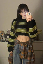 Casual Loose Striped Cropped Sweater